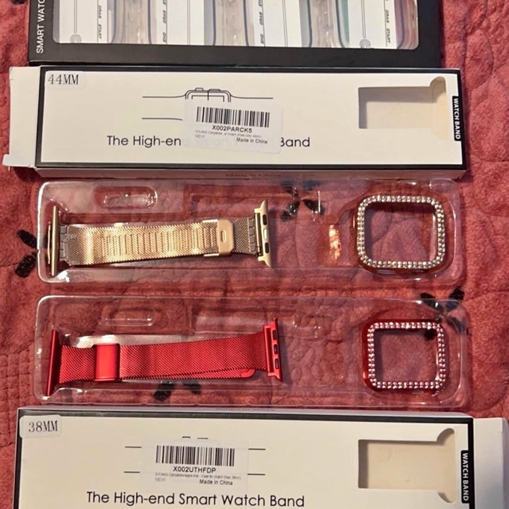 Luxury Gold and Red Smart Watch Band Set